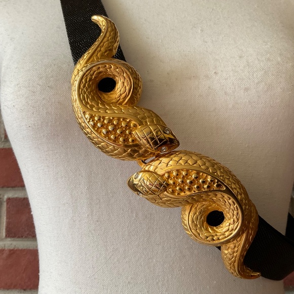 Vintage Rare  Doreen Ryan Gold Tone Double Snake Buckle Signed Adjustable Belt main image 2